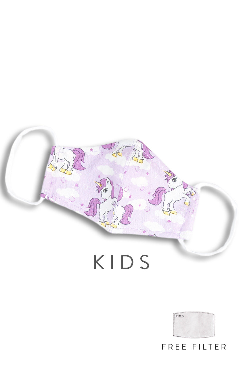 KIDS Magical Unicorn Pure Cotton Face Mask - Wisteria Purple