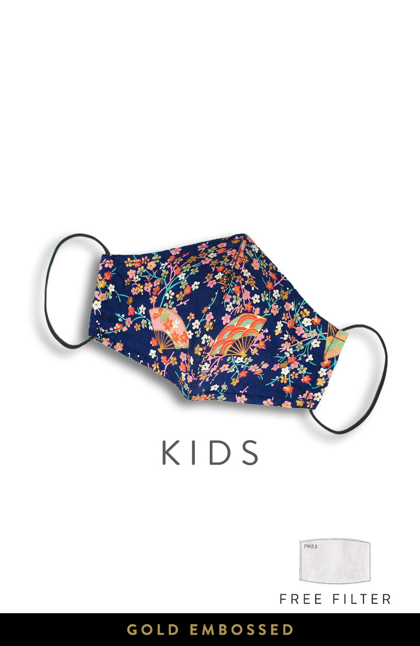 KIDS Magnificent Sakura Pure Cotton Face Mask in Symphony Blue