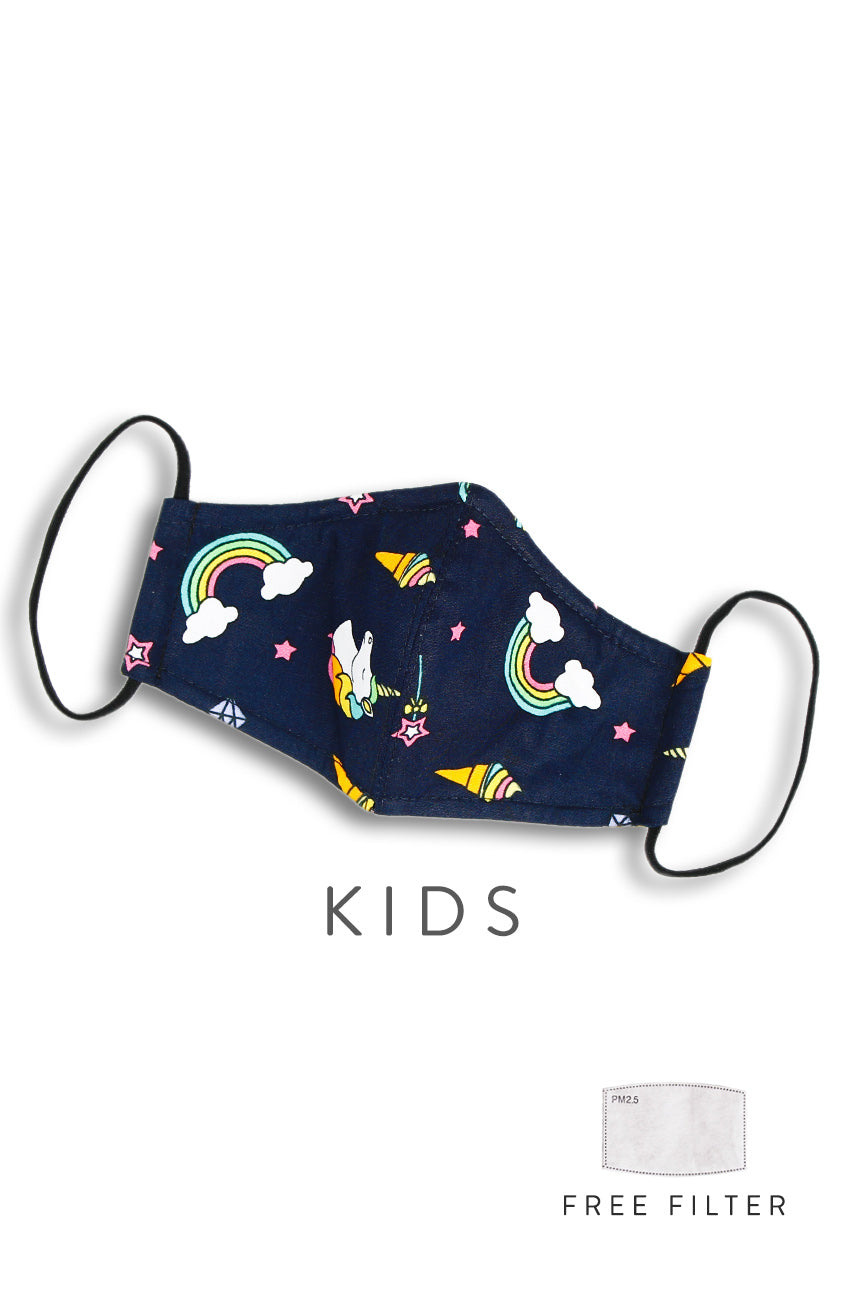 KIDS Rainbow Dreams Pure Cotton Face Mask - Navy