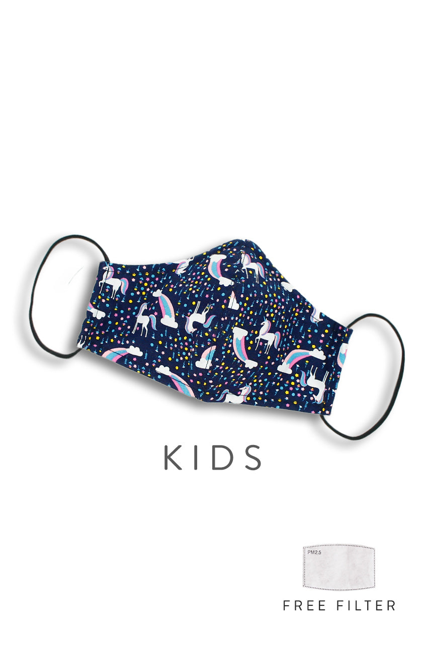 KIDS Unicorn Wonderland Pure Cotton Face Mask - Navy