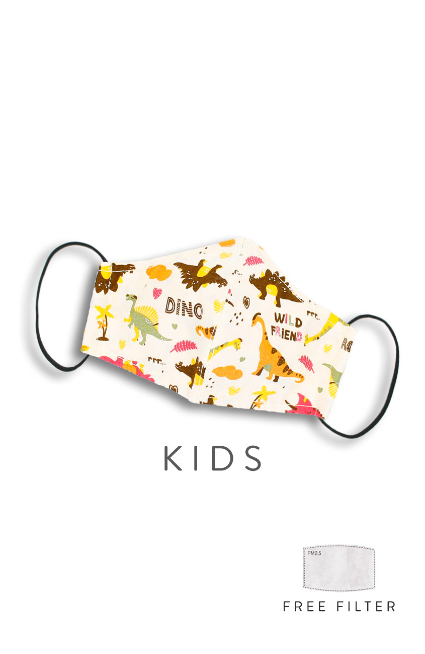 KIDS Wild Dinosaur Friends Pure Cotton Face Mask - Sand
