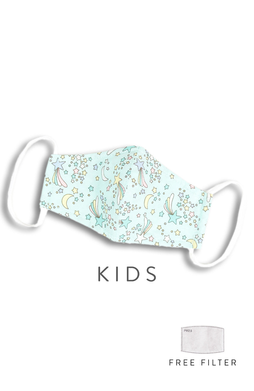 KIDS Wish Upon a Shooting Star Pure Cotton Face Mask - Pastel Mint