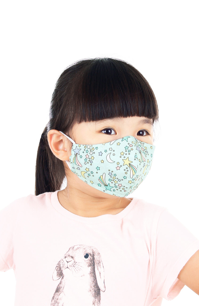 KIDS Wish Upon a Shooting Star Pure Cotton Face Mask - Pastel Mint