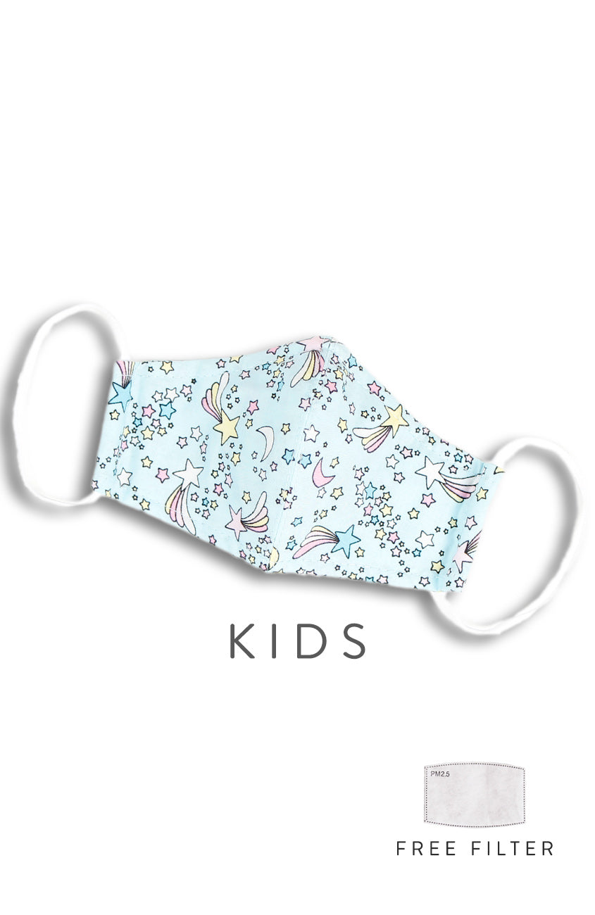 KIDS Wish Upon a Shooting Star Pure Cotton Face Mask - Sky Blue