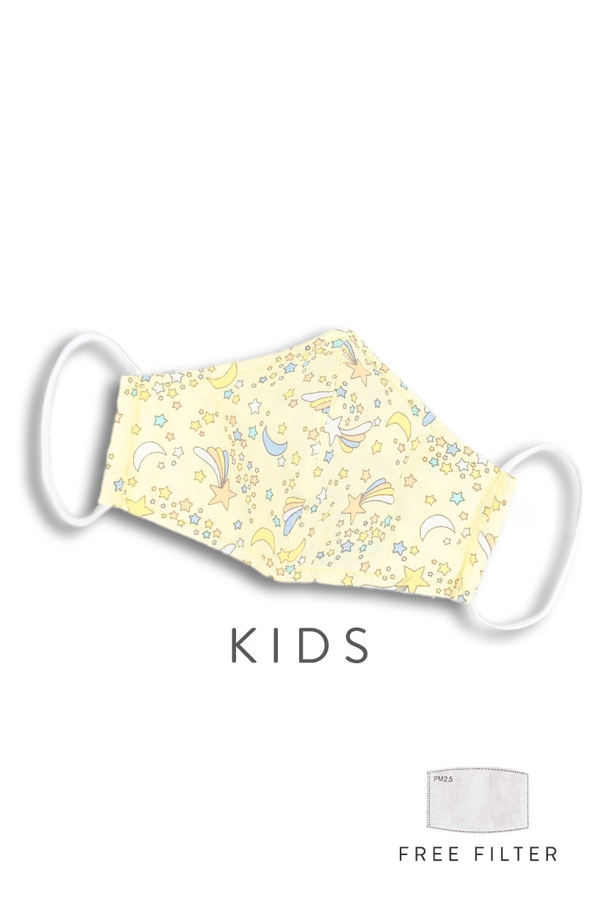 KIDS Wishing Upon A Shooting Star Pure Cotton Face Mask - Pastel Sunlight