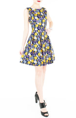 Kaleidoscope Ice Flakes Flare Dress - Night Blue