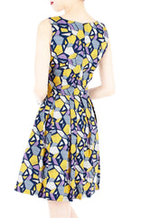 Kaleidoscope Ice Flakes Flare Dress - Night Blue