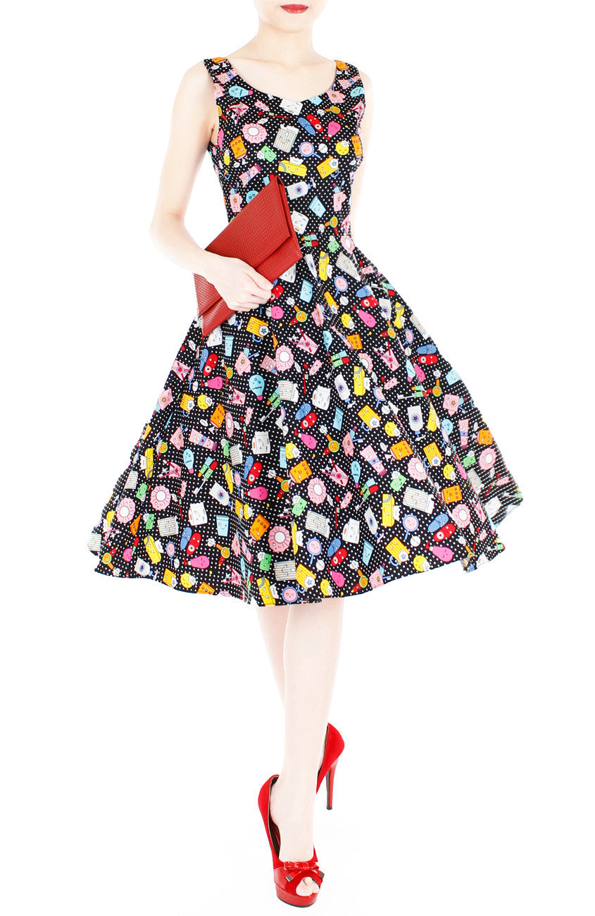 Kawaii Soap Opera Flare Midi Dress - Black