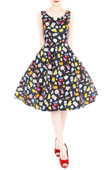 Kawaii Soap Opera Flare Midi Dress - Black