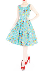 Kawaii Soap Opera Flare Midi Dress - Turquoise
