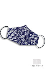 Kyoto Seigaiha Pure Cotton Face Mask - Midnight Blue