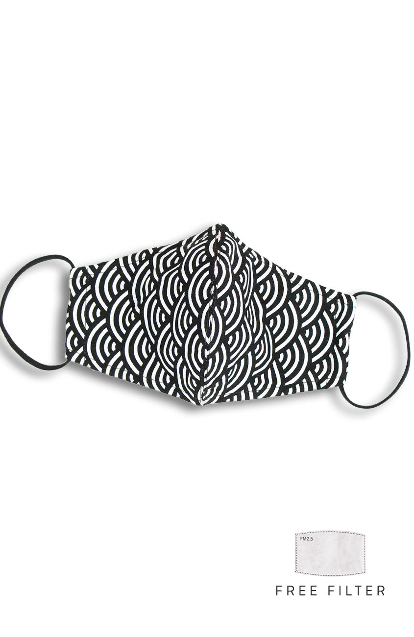 Kyoto Seigaiha Pure Cotton Face Mask - Noir Black