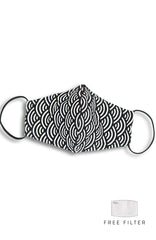 Kyoto Seigaiha Pure Cotton Face Mask - Noir Black