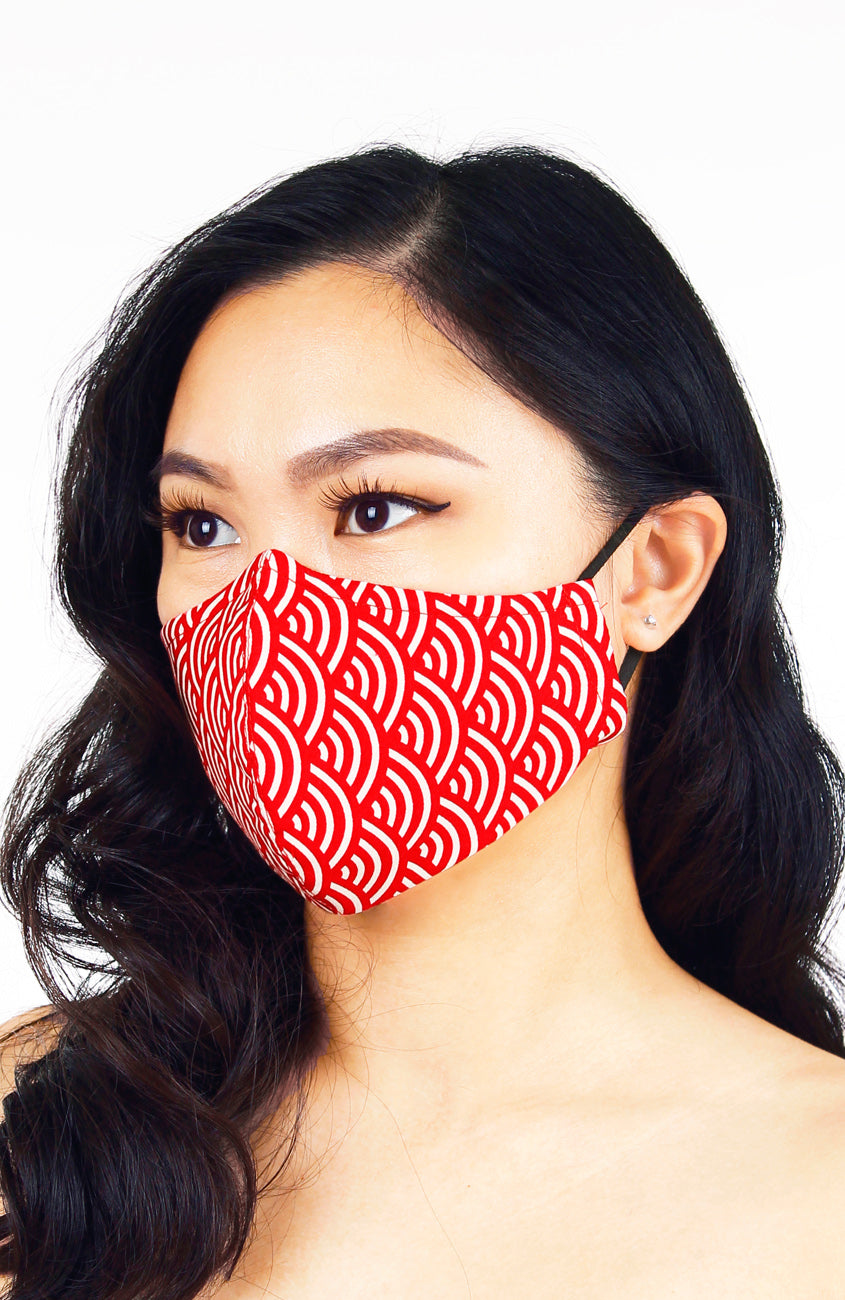 Kyoto Seigaiha Pure Cotton Face Mask in Red