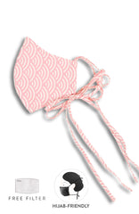 Kyoto Seigaiha Pure Cotton Face Mask with Head Ties - Sakura Pink
