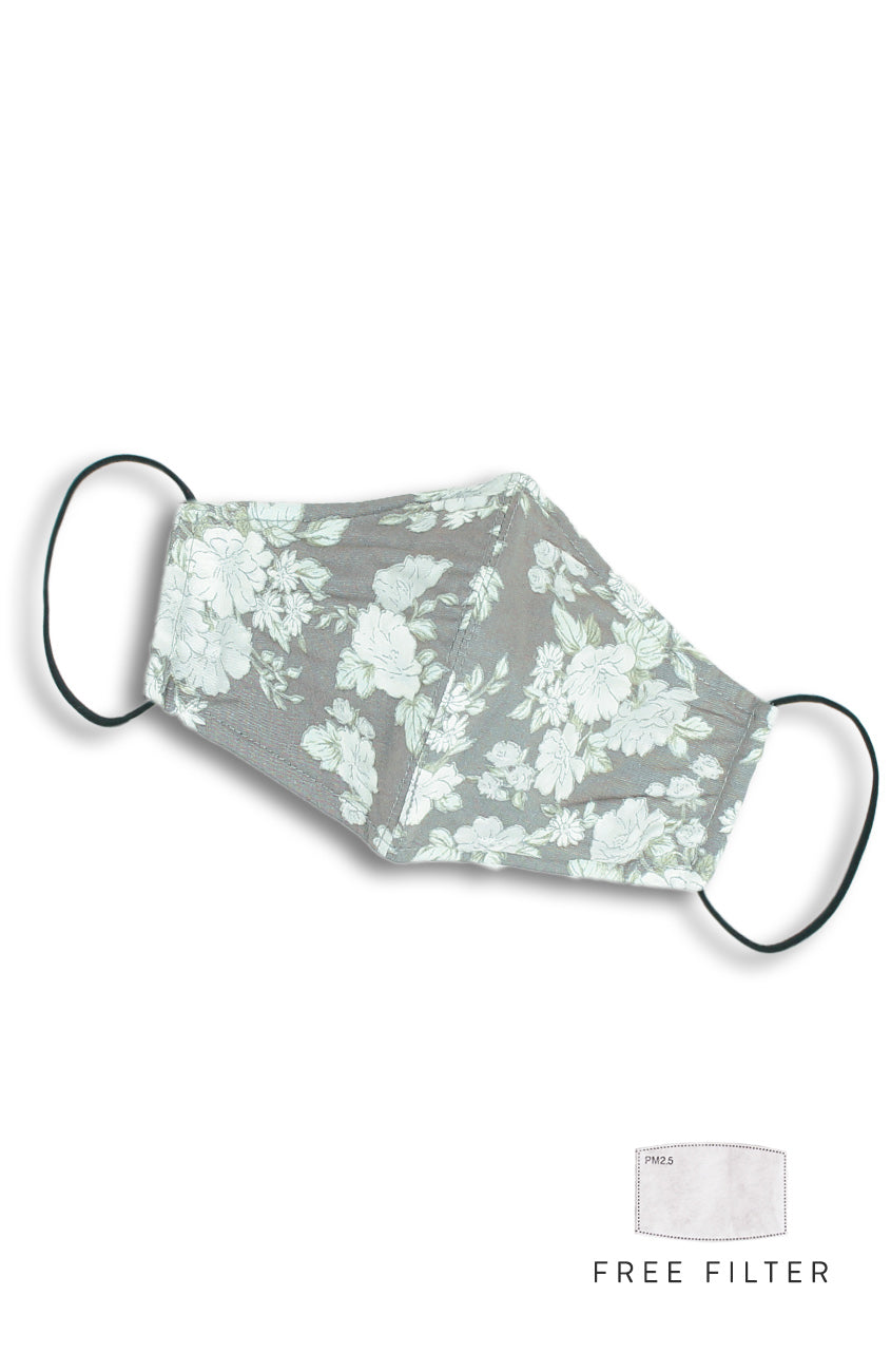 Lady Camellia Pure Cotton Face Mask - Grey Taupe