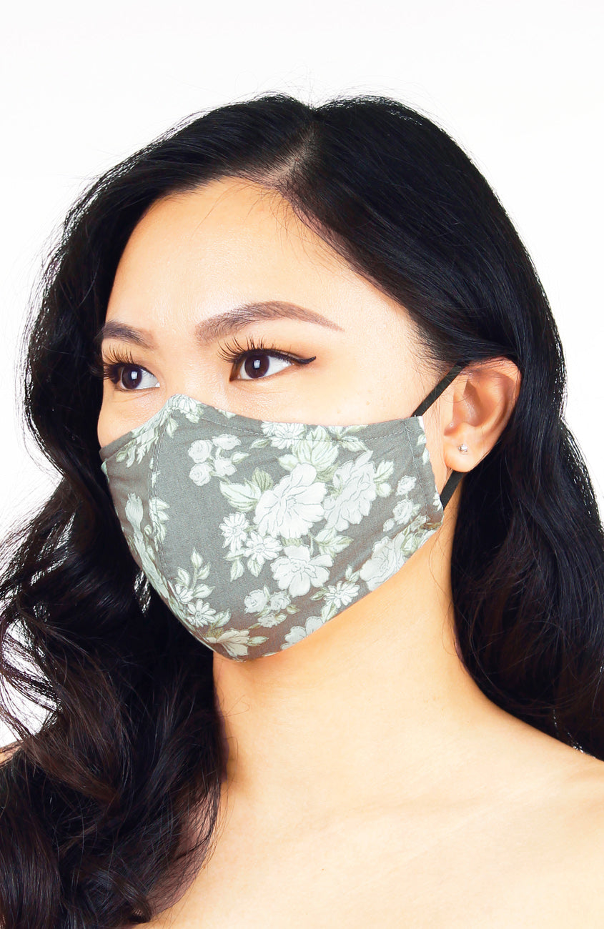 Lady Camellia Pure Cotton Face Mask - Grey Taupe
