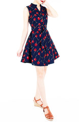 Lady Love Song Flare Dress with Wooden Buttons - Cherry