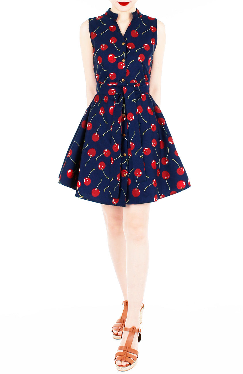 Lady Love Song Flare Dress with Wooden Buttons - Cherry