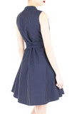 Lady Love Song Flare Dress with Wooden Buttons - Polka Dot Blue