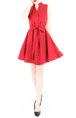 Lady Love Song Flare Dress with Wooden Buttons - Polka Dot Red