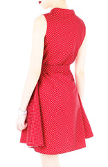 Lady Love Song Flare Dress with Wooden Buttons - Polka Dot Red