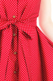 Lady Love Song Flare Dress with Wooden Buttons - Polka Dot Red