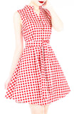 Lady Love Song Flare Dress with Wooden Buttons - Red Check