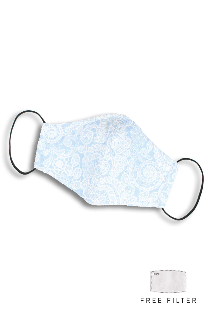 Ladylike Lace Pure Cotton Face Mask - Ice Blue