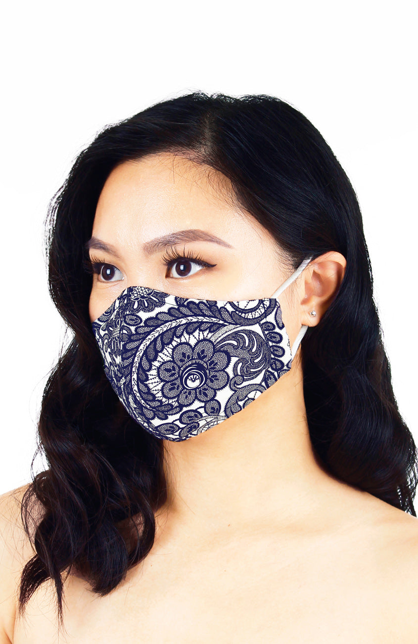 Ladylike Lace Pure Cotton Face Mask - Royal Blue