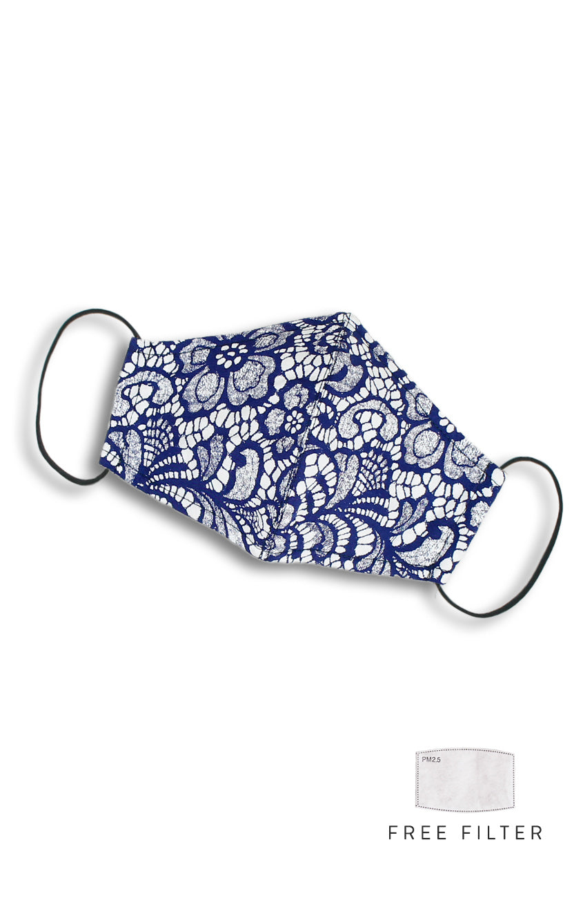 Lavished in Lace Pure Cotton Face Mask - Oxford Blue