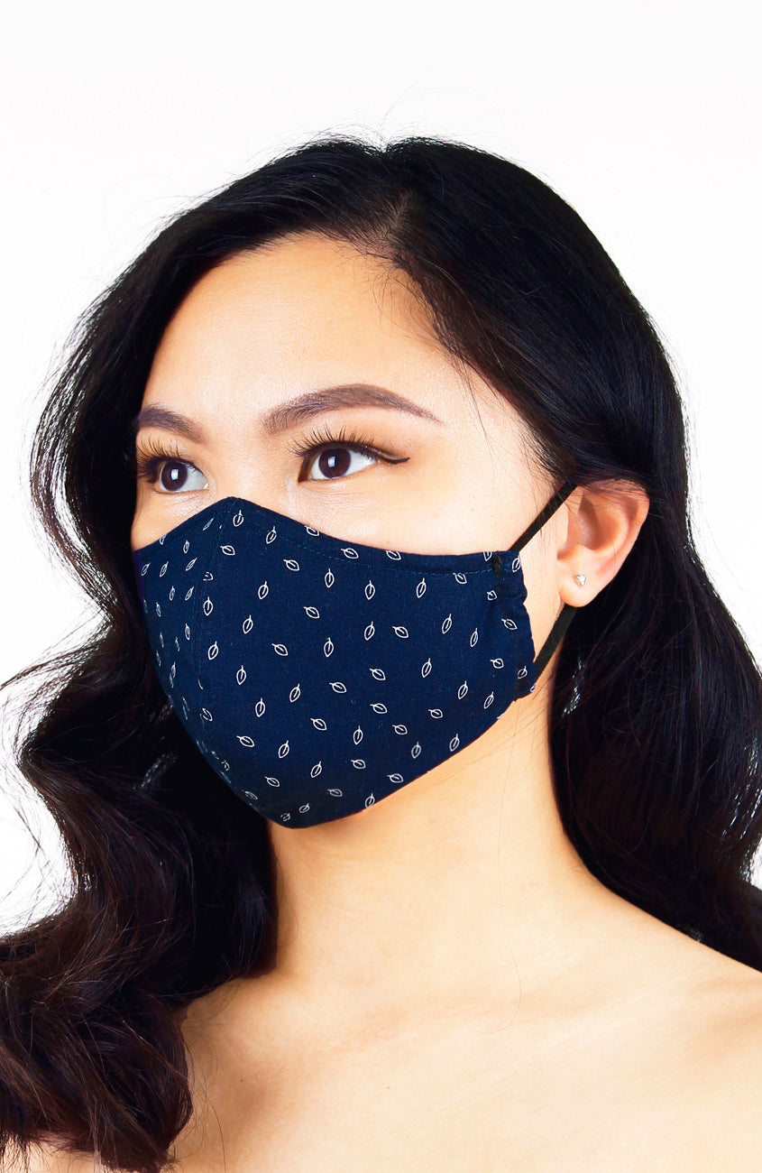 Leaf it to Luck Pure Cotton Face Mask - Navy Blue