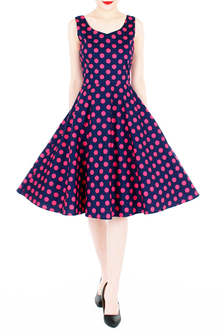 ‘Let’s Do The Polka’ Flare Midi Dress – Midnight Blue