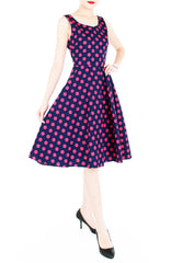 ‘Let’s Do The Polka’ Flare Midi Dress – Midnight Blue
