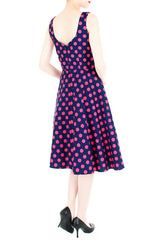 ‘Let’s Do The Polka’ Flare Midi Dress – Midnight Blue