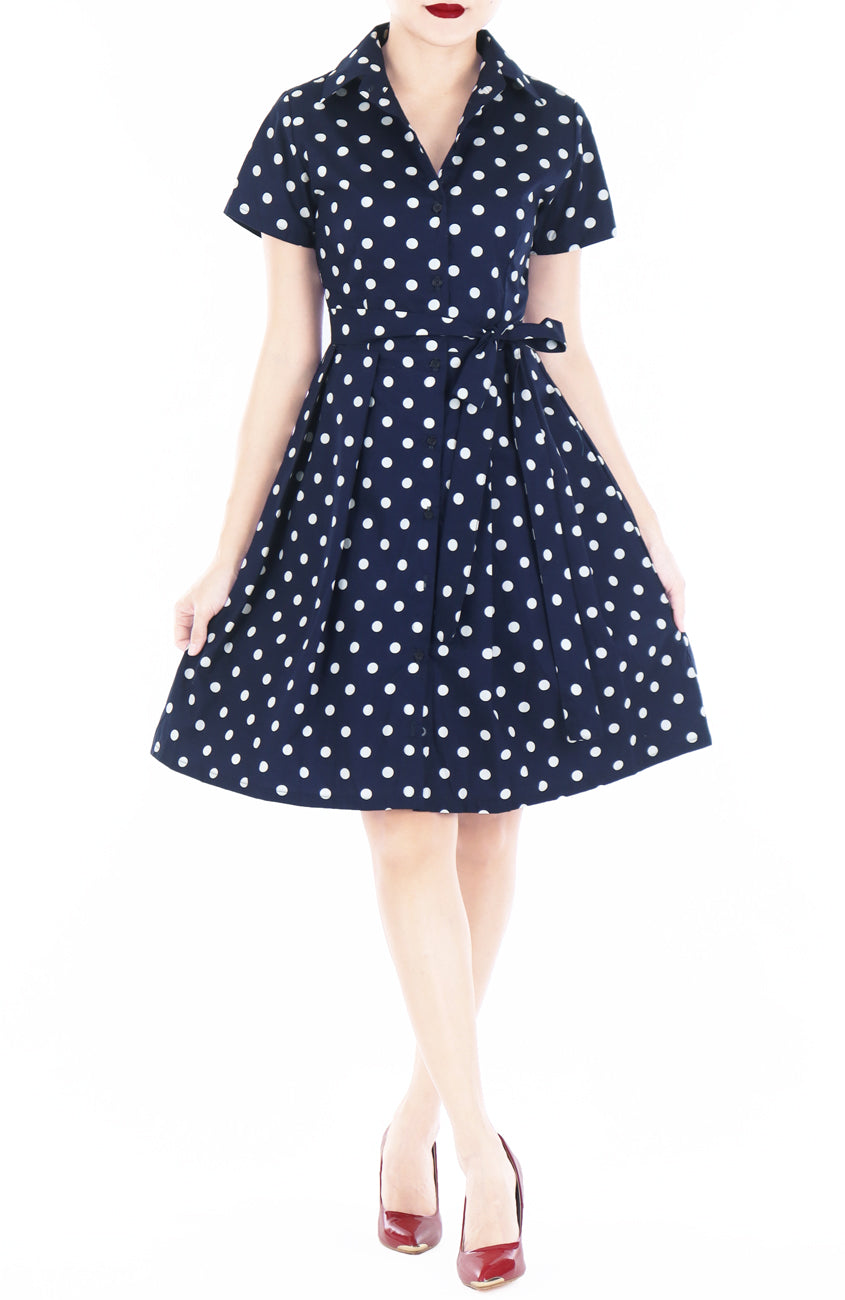 ‘Let’s Do The Polka’ Emma Two-way Shirtdress - Midnight Blue