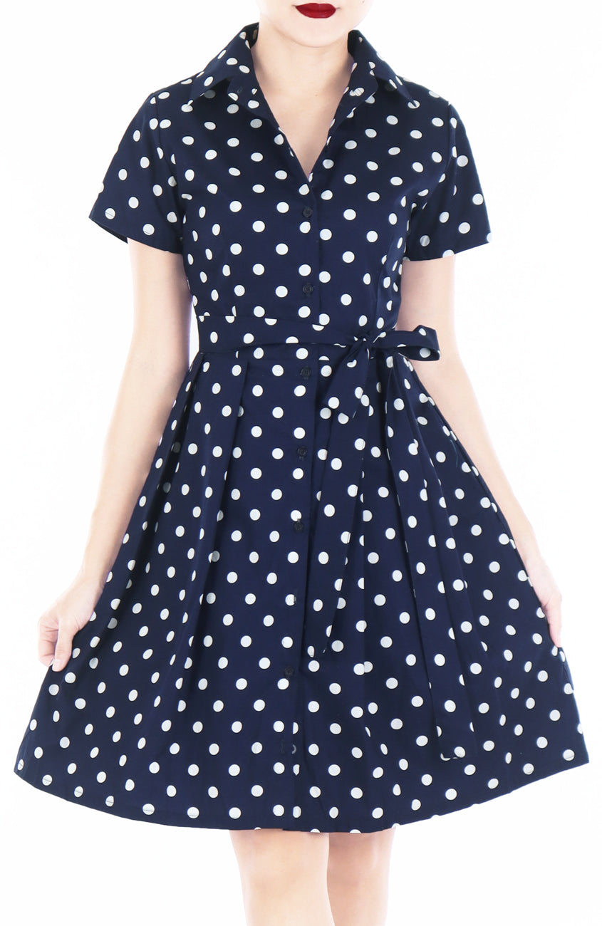 ‘Let’s Do The Polka’ Emma Two-way Shirtdress - Midnight Blue