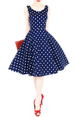 Let's Do The Polka' Flare Midi Dress - Admiral Blue at Whitesoot | Malaysia Online Fashion Boutique Let's Do The Polka' Flare Midi Dress - Admiral Blue at Whitesoot | Malaysia Online Fashion Boutique