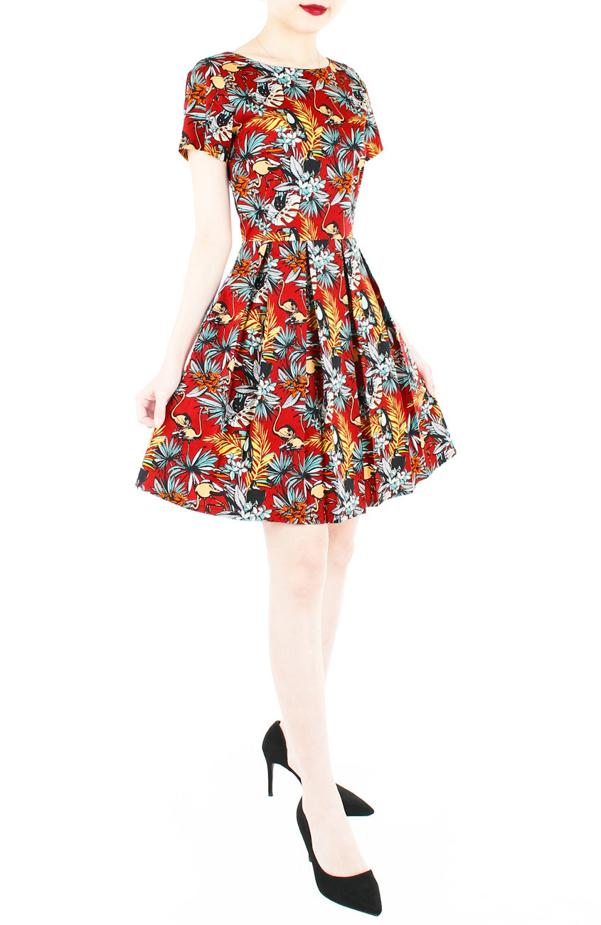 Let’s Fla-mingle Flare Dress with Short Sleeves - Ruby Red