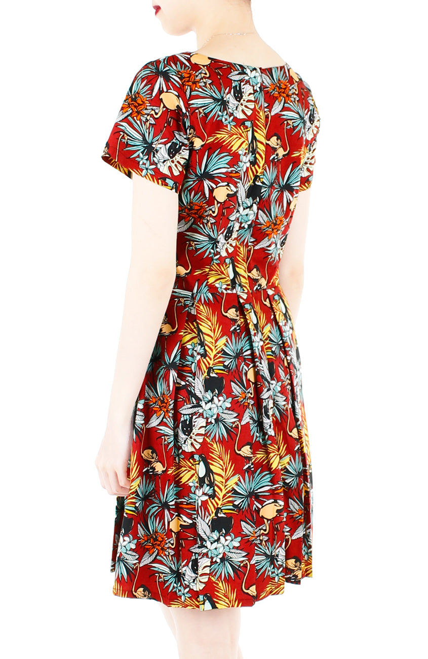 Let’s Fla-mingle Flare Dress with Short Sleeves - Ruby Red