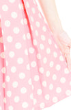 ‘Let’s Do The Polka’ Flare Dress with Sleeves - Azalea Pink