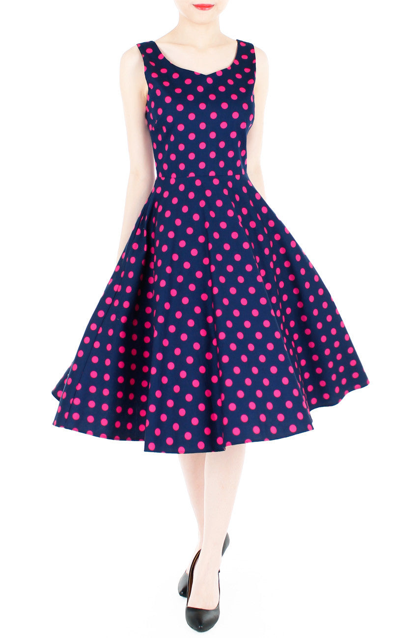 ‘Let’s Do The Polka’ Flare Midi Dress - Midnight Blue