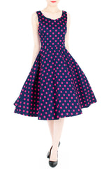 ‘Let’s Do The Polka’ Flare Midi Dress - Midnight Blue