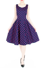 ‘Let’s Do The Polka’ Flare Midi Dress - Midnight Blue
