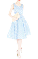 ‘Let’s Do The Polka’ Flare Midi Dress - Powder Blue