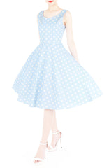 ‘Let’s Do The Polka’ Flare Midi Dress - Powder Blue