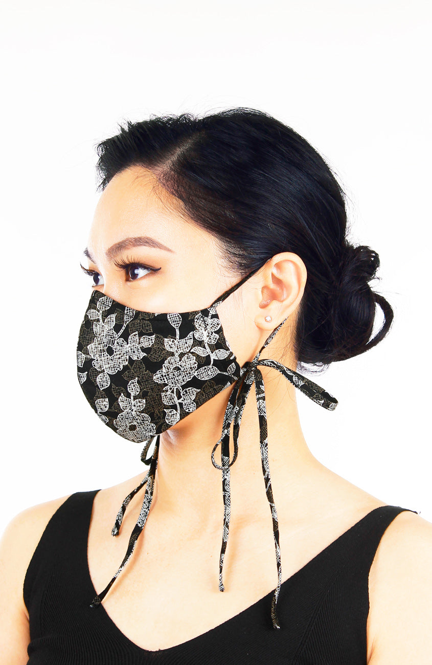 Liberty Lace Pure Cotton Face Mask with Head Ties
