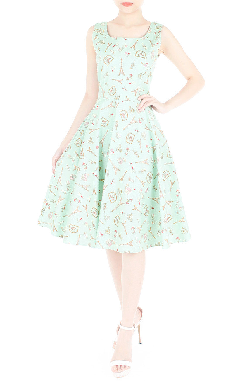 Lil’ French Patisserie Midi Flare Dress – Pastel Mint
