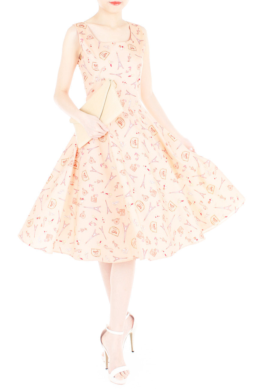 Lil’ French Patisserie Midi Flare Dress - Pastel Orange