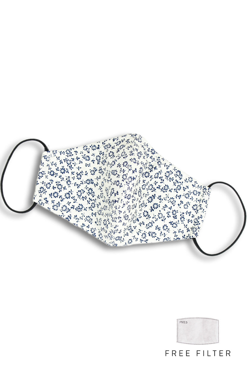 Little Oxford Blue Florets Pure Cotton Face Mask